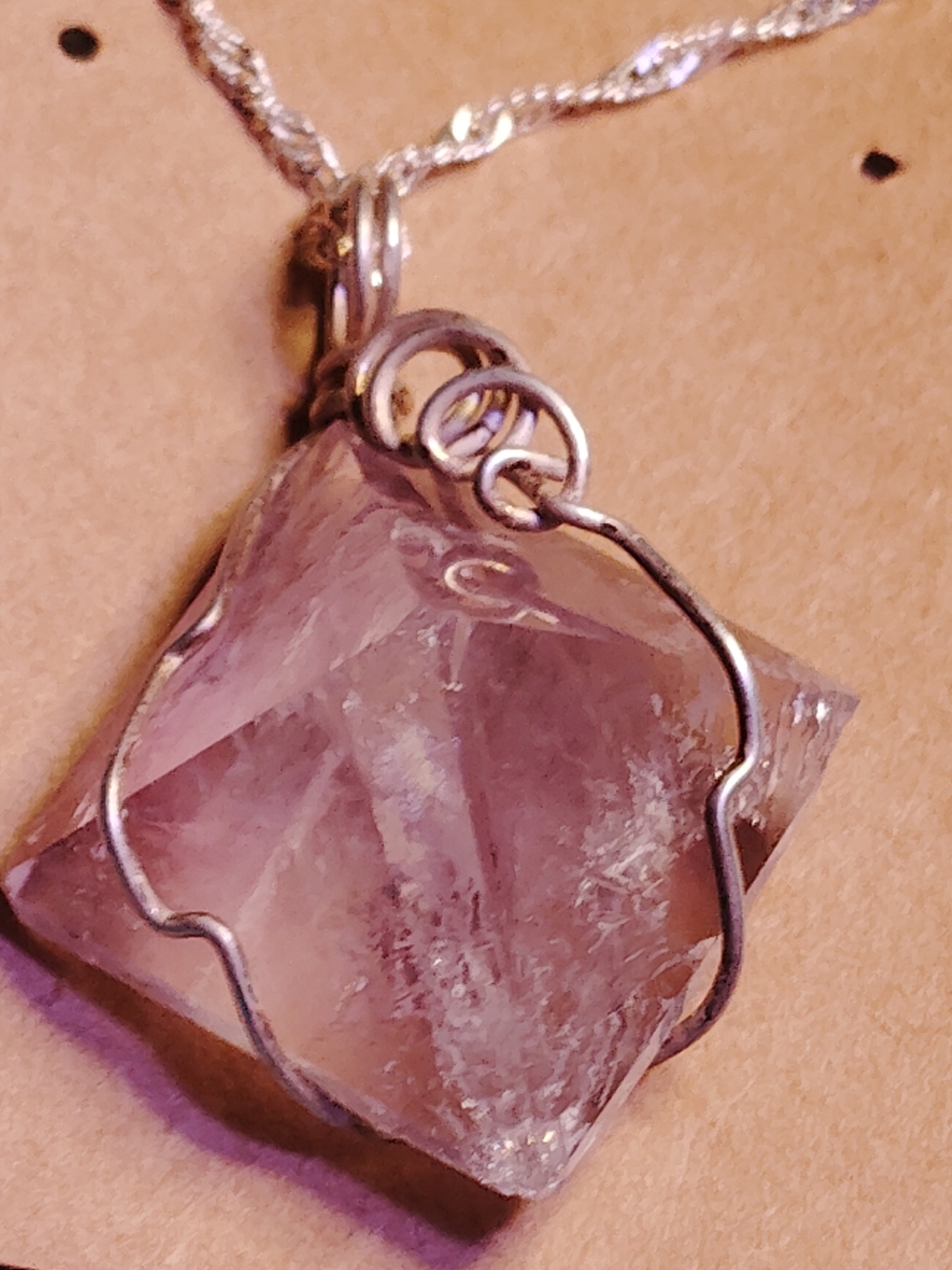 💥✔️ LOWEST POSSIBLE PRICE💥✔️AMETHYST PYRAMID PENDANT. 18-IN STERLING CHAIN.